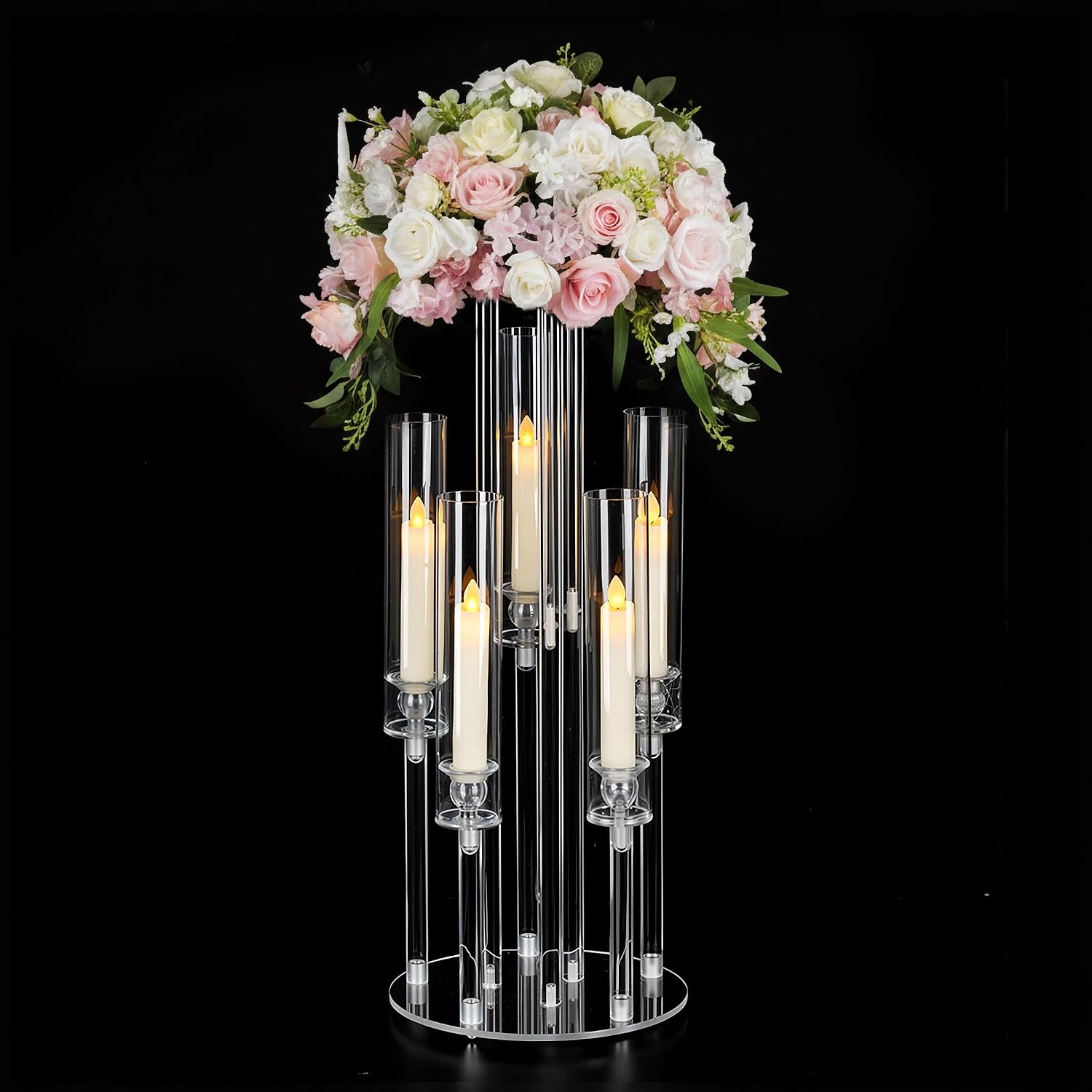 Centerpiece Vase Tall - Candelabro acrílico transparente de 5 brazos