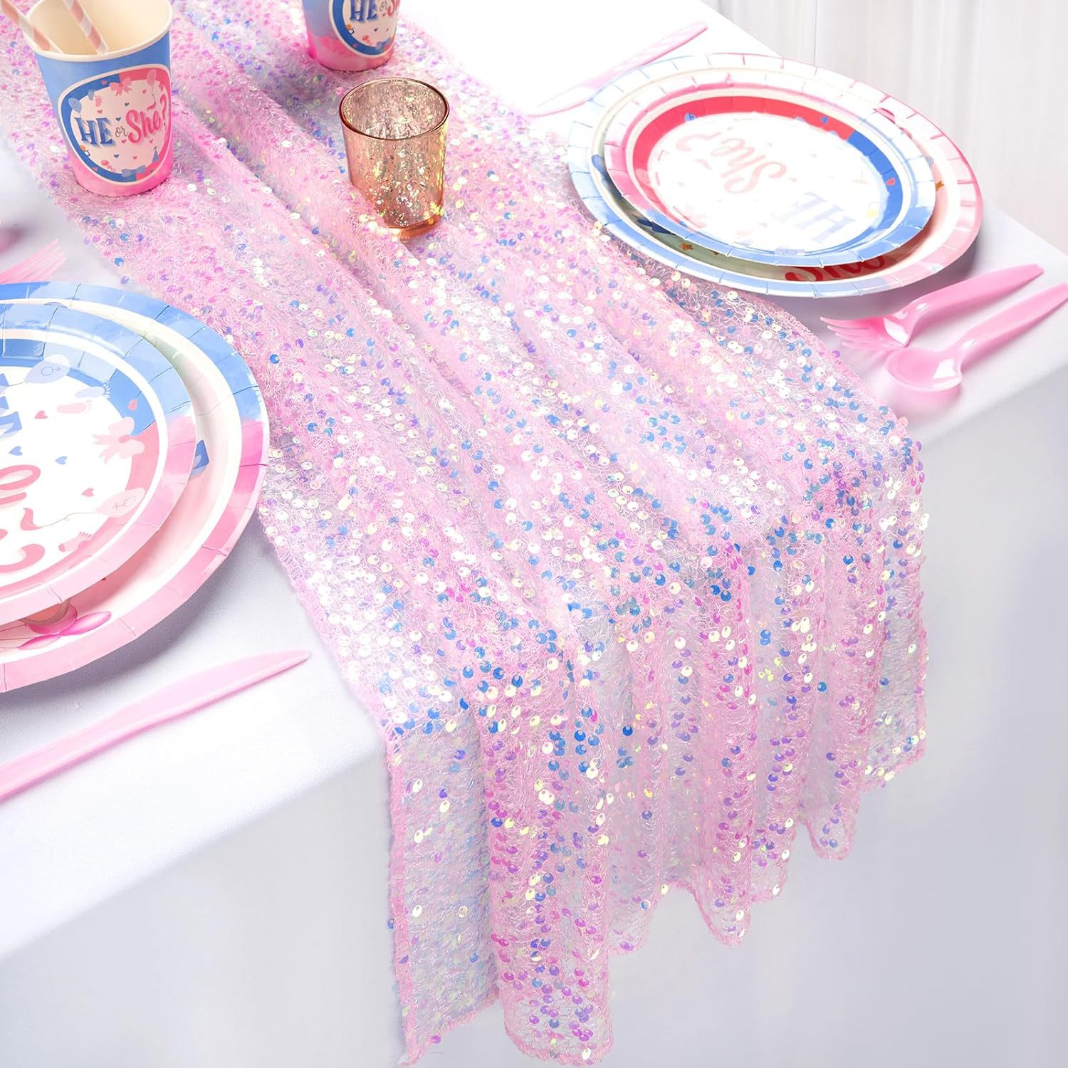 Table Runner Sequin - Camino de mesa de lentejuelas iridiscentes